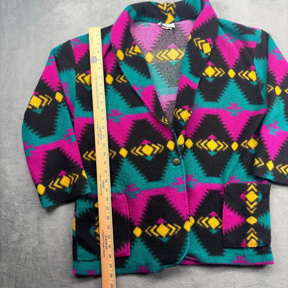 Vintage Village Fair Cardigan Fleece Sweater Women's XL Southwest Aztec Pockets - Picture 5 of 7